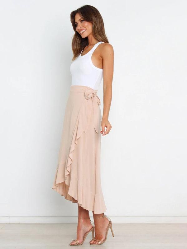 One Piece Tie Long Skirt Irregular Cover Hip Solid Color Skirt - 808Lush