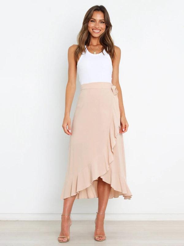 One Piece Tie Long Skirt Irregular Cover Hip Solid Color Skirt - 808Lush