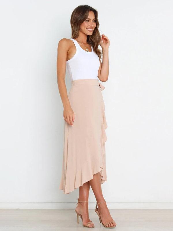 One Piece Tie Long Skirt Irregular Cover Hip Solid Color Skirt - 808Lush