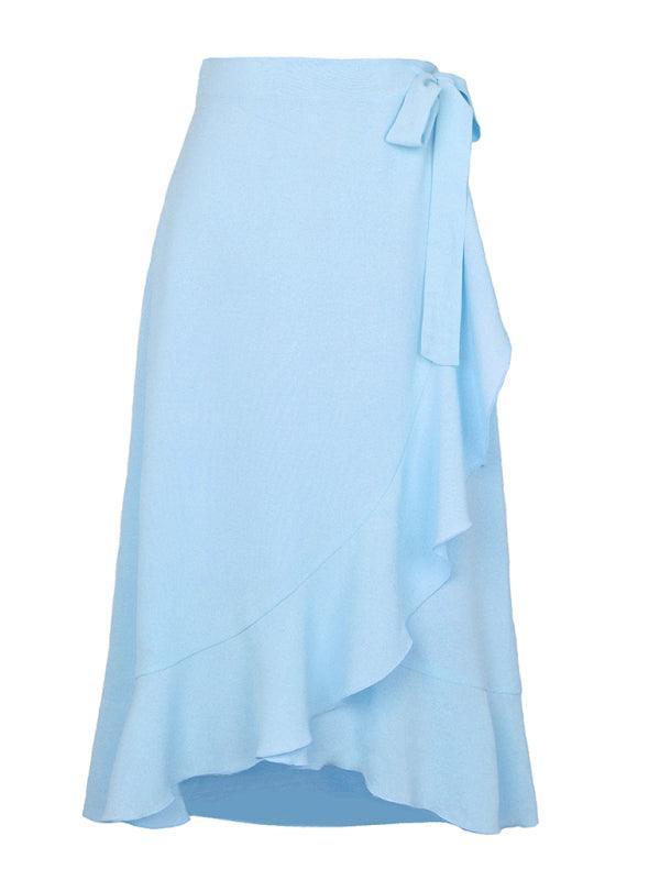 One Piece Tie Long Skirt Irregular Cover Hip Solid Color Skirt - 808Lush