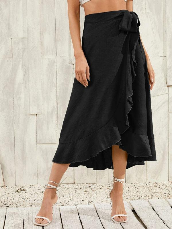 One Piece Tie Long Skirt Irregular Cover Hip Solid Color Skirt - 808Lush