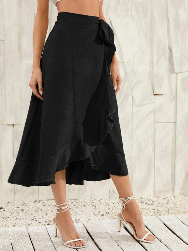 One Piece Tie Long Skirt Irregular Cover Hip Solid Color Skirt - 808Lush