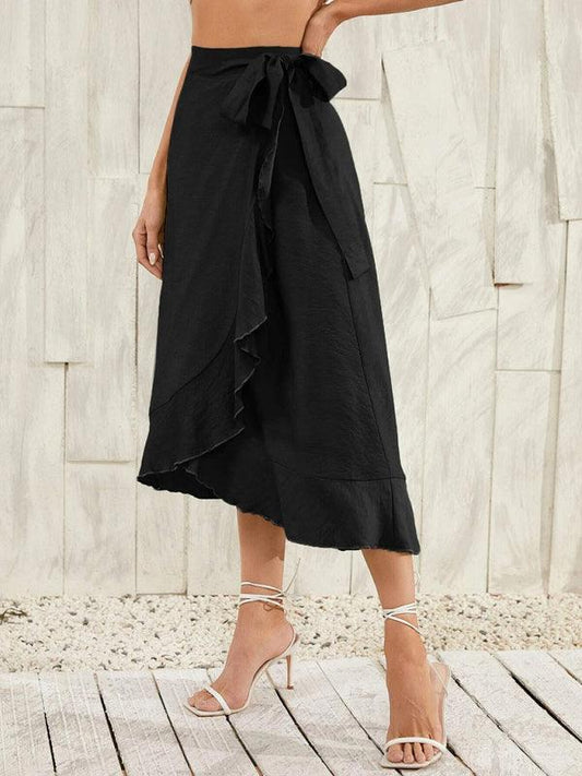 One Piece Tie Long Skirt Irregular Cover Hip Solid Color Skirt - 808Lush