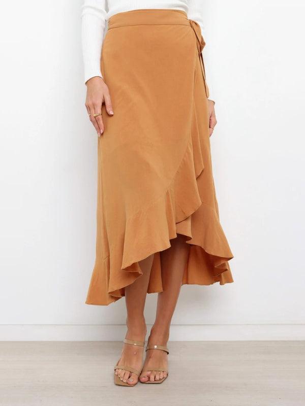 One Piece Tie Long Skirt Irregular Cover Hip Solid Color Skirt - 808Lush