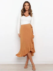 One Piece Tie Long Skirt Irregular Cover Hip Solid Color Skirt - 808Lush