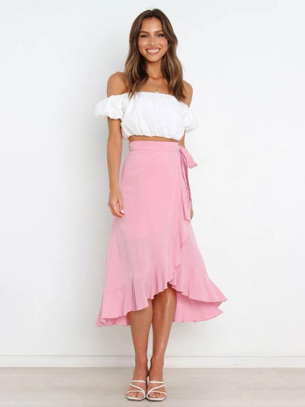 One Piece Tie Long Skirt Irregular Cover Hip Solid Color Skirt - 808Lush