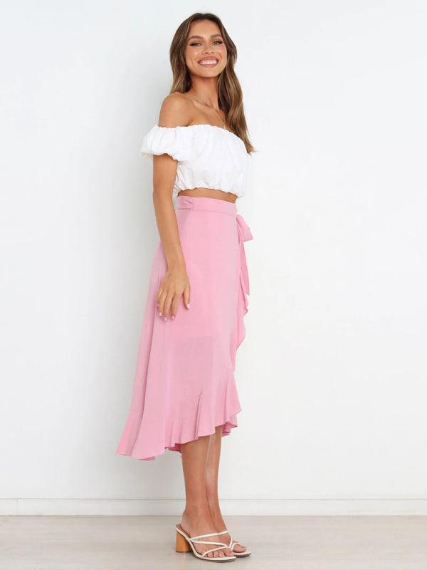 One Piece Tie Long Skirt Irregular Cover Hip Solid Color Skirt - 808Lush