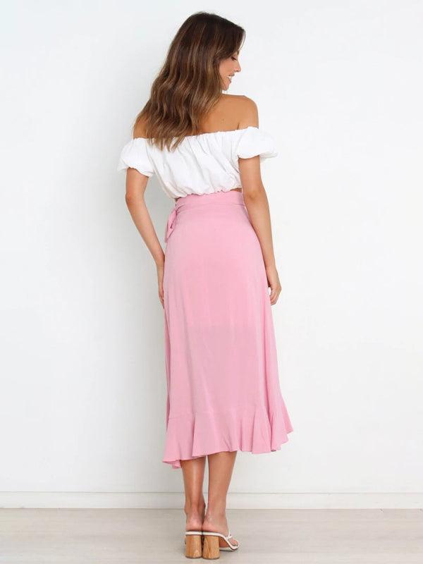 One Piece Tie Long Skirt Irregular Cover Hip Solid Color Skirt - 808Lush