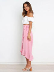 One Piece Tie Long Skirt Irregular Cover Hip Solid Color Skirt - 808Lush