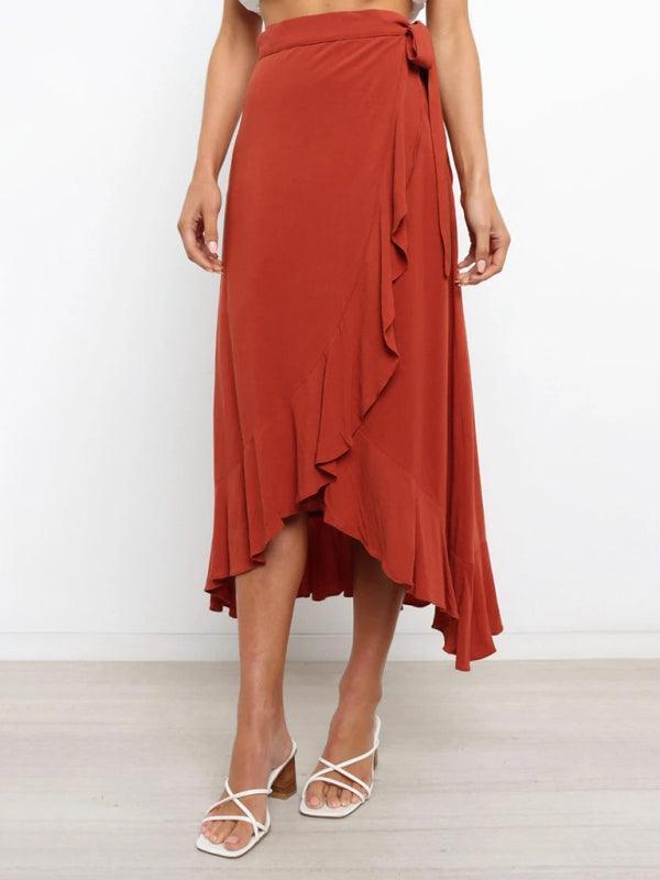 One Piece Tie Long Skirt Irregular Cover Hip Solid Color Skirt - 808Lush