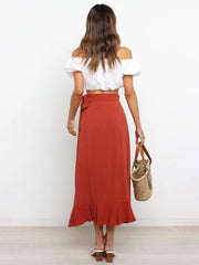 One Piece Tie Long Skirt Irregular Cover Hip Solid Color Skirt - 808Lush