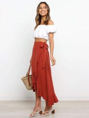 One Piece Tie Long Skirt Irregular Cover Hip Solid Color Skirt - 808Lush