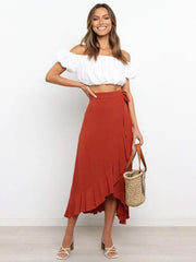 One Piece Tie Long Skirt Irregular Cover Hip Solid Color Skirt - 808Lush