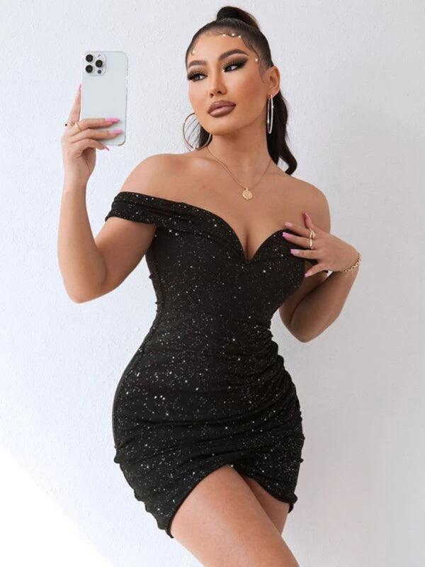 Sexy v-neck one-shoulder party dress - 808Lush