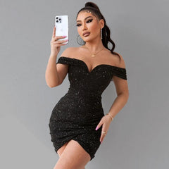 Sexy v-neck one-shoulder party dress - 808Lush