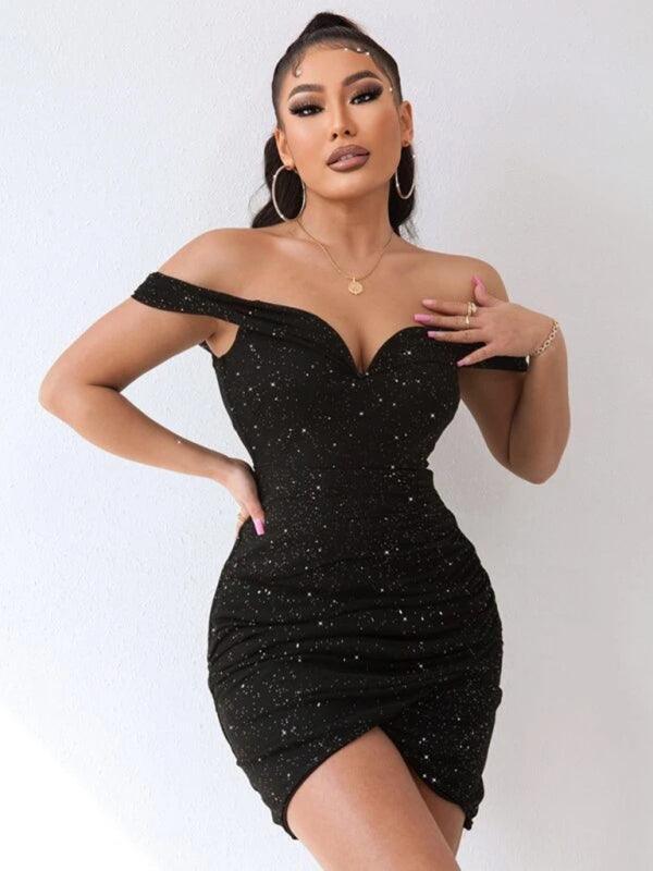 Sexy v-neck one-shoulder party dress - 808Lush