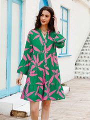 Women's floral print bell sleeve dress