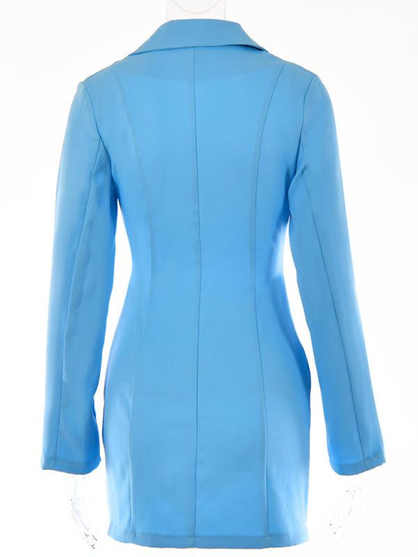 Women's Sexy Fake Two Piece Lapel Long Sleeve Blazer Dress - 808Lush