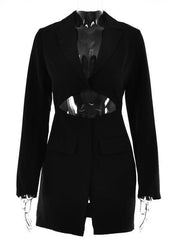 Women's Sexy Fake Two Piece Lapel Long Sleeve Blazer Dress - 808Lush