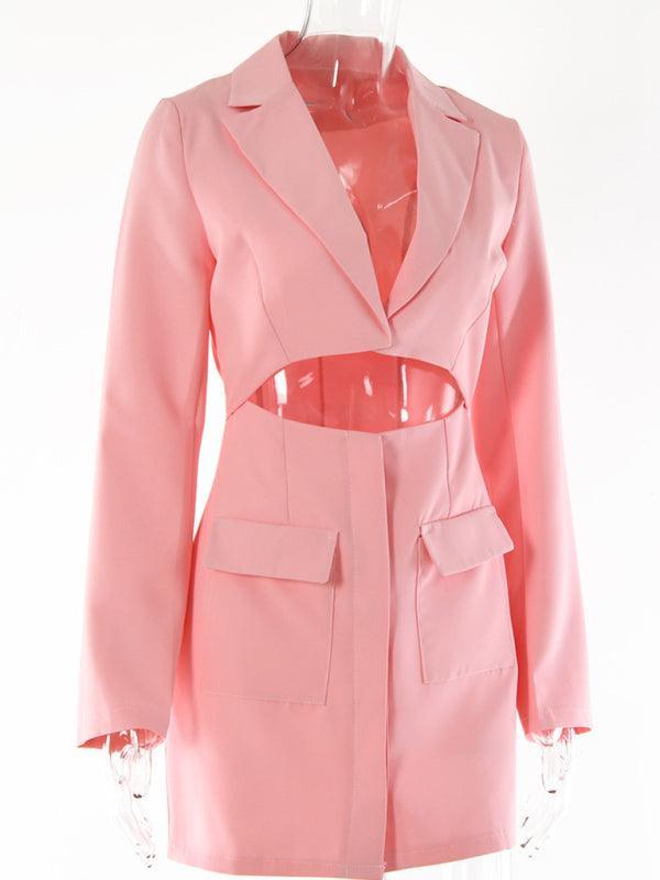 Women's Sexy Fake Two Piece Lapel Long Sleeve Blazer Dress - 808Lush