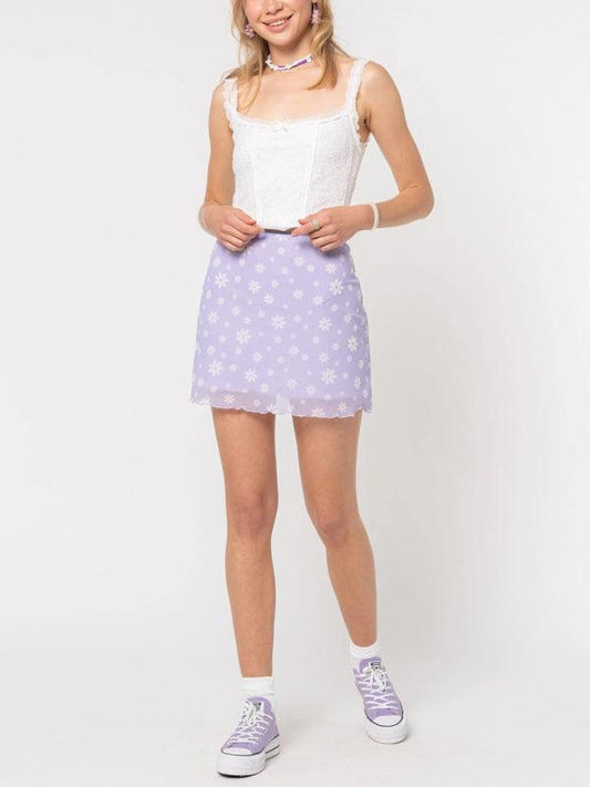 Printed mesh skirt high waist double layer slim wrap hip skirt - 808Lush