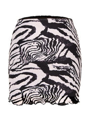 Printed mesh skirt high waist double layer slim wrap hip skirt - 808Lush