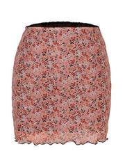 Printed mesh skirt high waist double layer slim wrap hip skirt - 808Lush