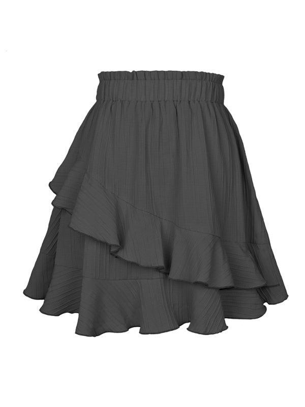 Women's Irregular solid color ruffle skirt - 808Lush