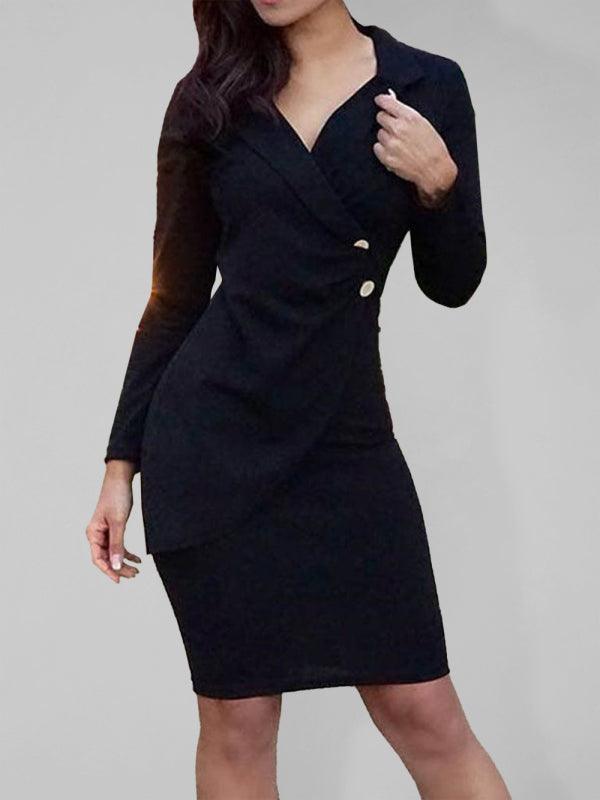 Ladies Elegant Slim Suit Collar Dress - 808Lush