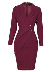 Ladies Elegant Slim Suit Collar Dress - 808Lush