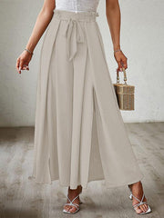 bow loose high waist pleated wide leg pants with belt pants - 808Lush