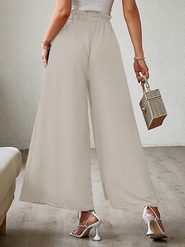 bow loose high waist pleated wide leg pants with belt pants - 808Lush