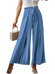 bow loose high waist pleated wide leg pants with belt pants - 808Lush