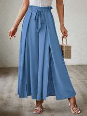 bow loose high waist pleated wide leg pants with belt pants - 808Lush