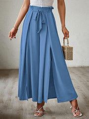 bow loose high waist pleated wide leg pants with belt pants - 808Lush