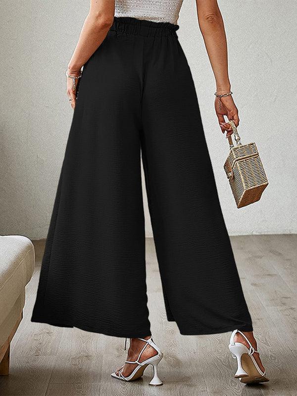 bow loose high waist pleated wide leg pants with belt pants - 808Lush