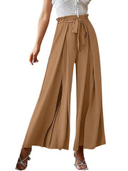 bow loose high waist pleated wide leg pants with belt pants - 808Lush