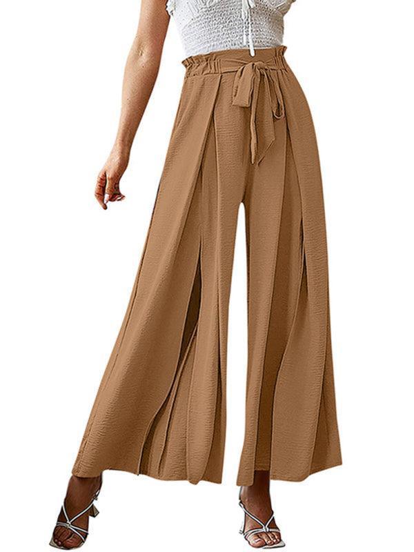 bow loose high waist pleated wide leg pants with belt pants - 808Lush