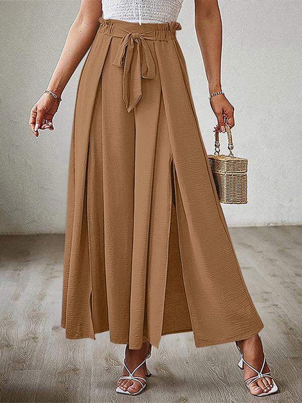 bow loose high waist pleated wide leg pants with belt pants - 808Lush