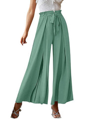 bow loose high waist pleated wide leg pants with belt pants - 808Lush