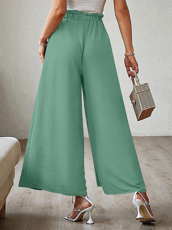 bow loose high waist pleated wide leg pants with belt pants - 808Lush