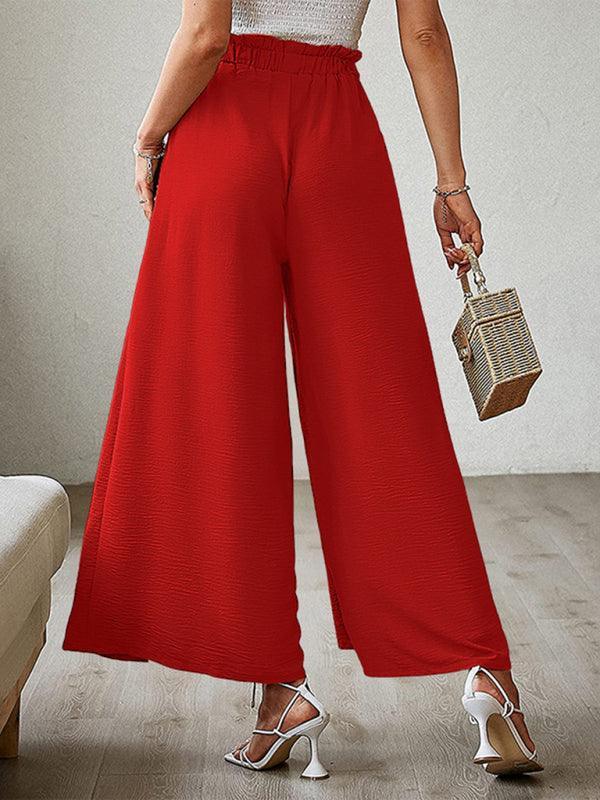 bow loose high waist pleated wide leg pants with belt pants - 808Lush