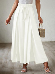 bow loose high waist pleated wide leg pants with belt pants - 808Lush