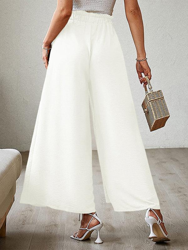 bow loose high waist pleated wide leg pants with belt pants - 808Lush