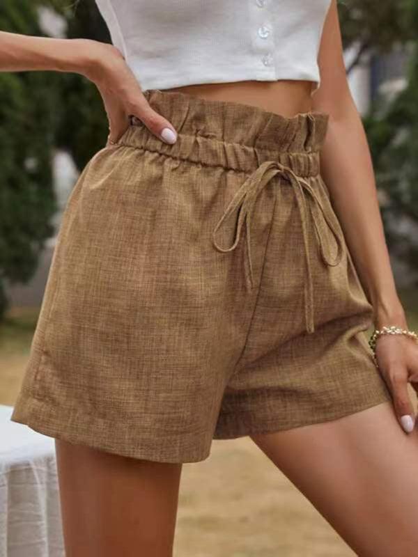 Women's High Waist Lace Up Loose Wide Leg Shorts - 808Lush