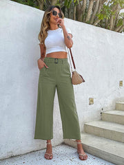 Women's woven cotton cropped casual wide-leg pants - 808Lush