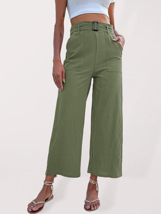 Women's woven cotton cropped casual wide-leg pants - 808Lush