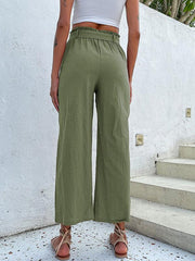 Women's woven cotton cropped casual wide-leg pants - 808Lush