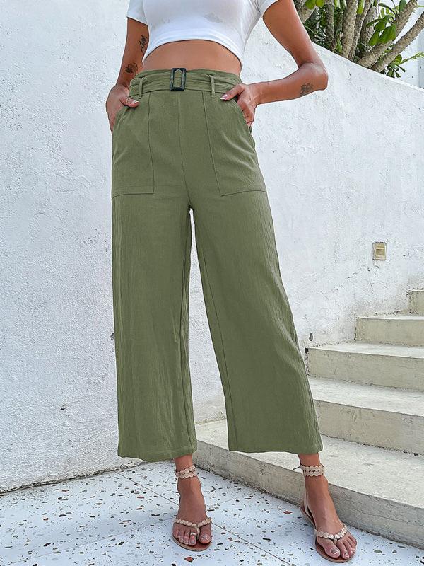 Women's woven cotton cropped casual wide-leg pants - 808Lush