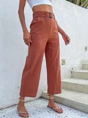 Women's woven cotton cropped casual wide-leg pants - 808Lush